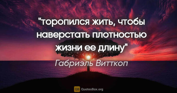 Габриэль Витткоп цитата: "торопился жить, чтобы наверстать плотностью жизни ее длину"