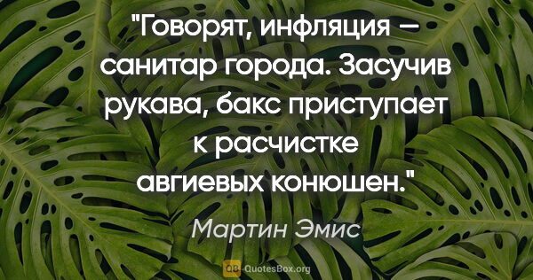 Мартин Эмис цитата: "Говорят, инфляция — санитар города. Засучив рукава, бакс..."