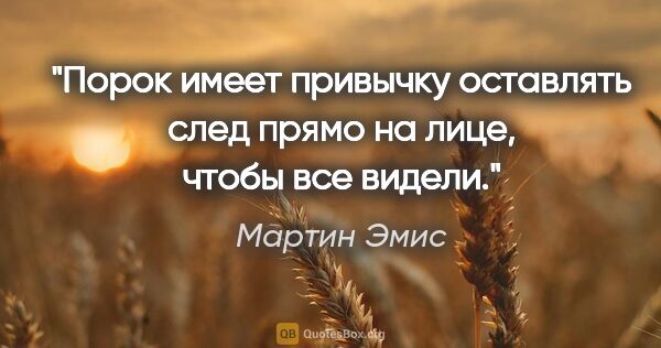 Мартин Эмис цитата: "Порок имеет привычку оставлять след прямо на лице, чтобы все..."