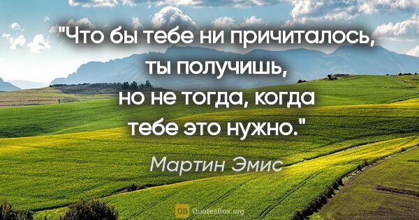 Мартин Эмис цитата: "Что бы тебе ни причиталось, ты получишь, но не тогда, когда..."