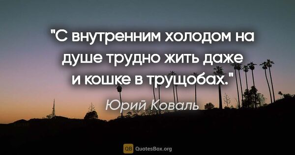 Юрий Коваль цитата: "С внутренним холодом на душе трудно жить даже и кошке в трущобах."