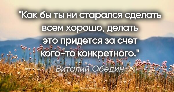 Виталий Обедин цитата: "Как бы ты ни старался сделать всем хорошо, делать это придется..."