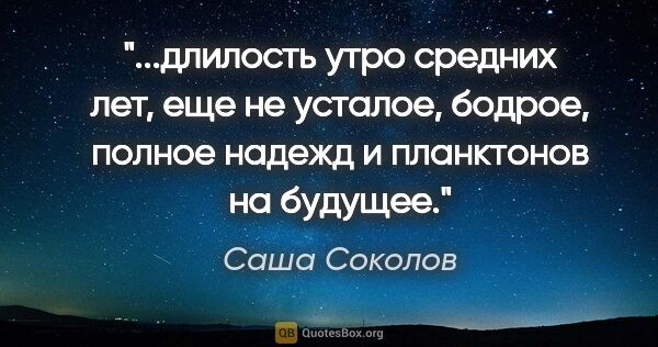 Саша Соколов цитата: "длилость утро средних лет, еще не усталое, бодрое, полное..."