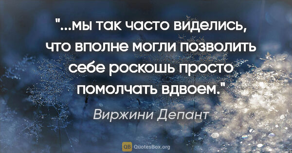 Виржини Депант цитата: "мы так часто виделись, что вполне могли позволить себе роскошь..."