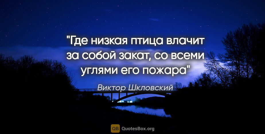 Виктор Шкловский цитата: "Где низкая птица влачит за собой закат, со всеми углями его..."