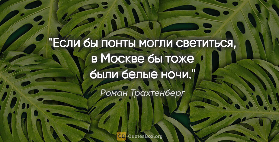 Роман Трахтенберг цитата: "Если бы понты могли светиться, в Москве бы тоже были белые ночи."