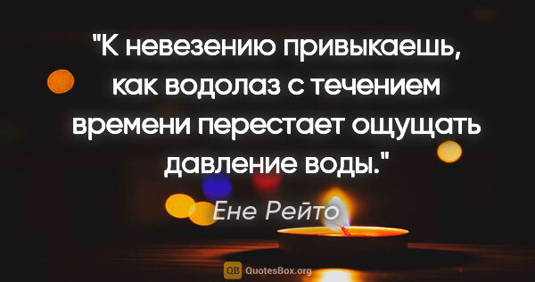 Ене Рейто цитата: "К невезению привыкаешь, как водолаз с течением времени..."