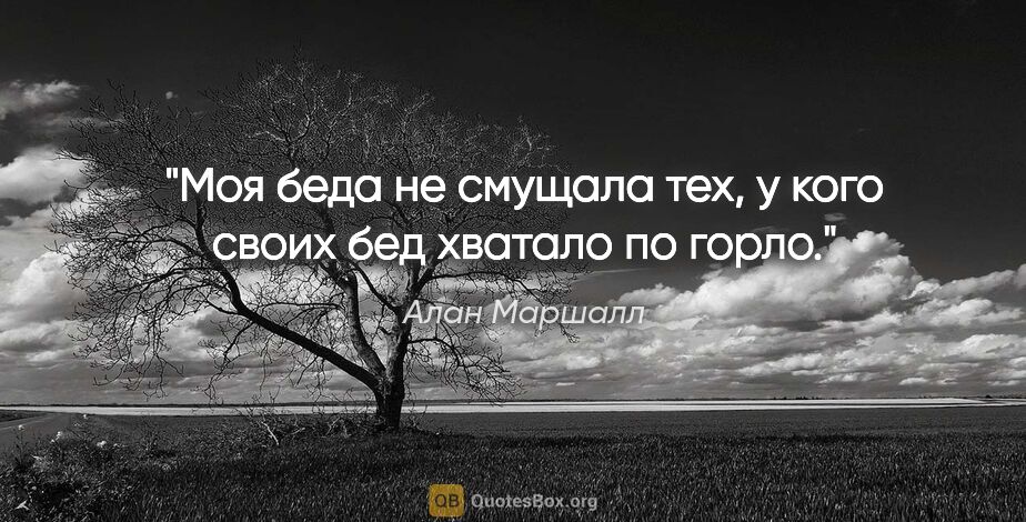 Алан Маршалл цитата: "Моя беда не смущала тех, у кого своих бед хватало по горло."