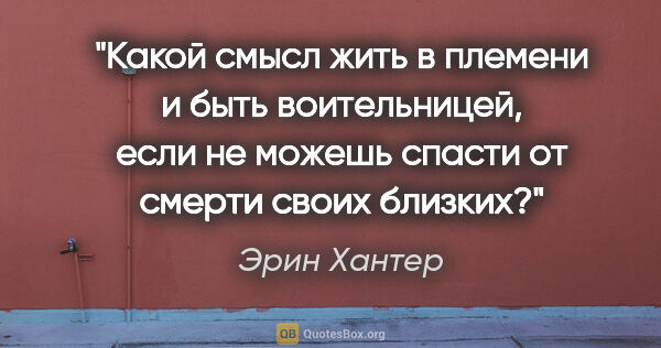 Эрин Хантер цитата: "Какой смысл жить в племени и быть воительницей, если не можешь..."