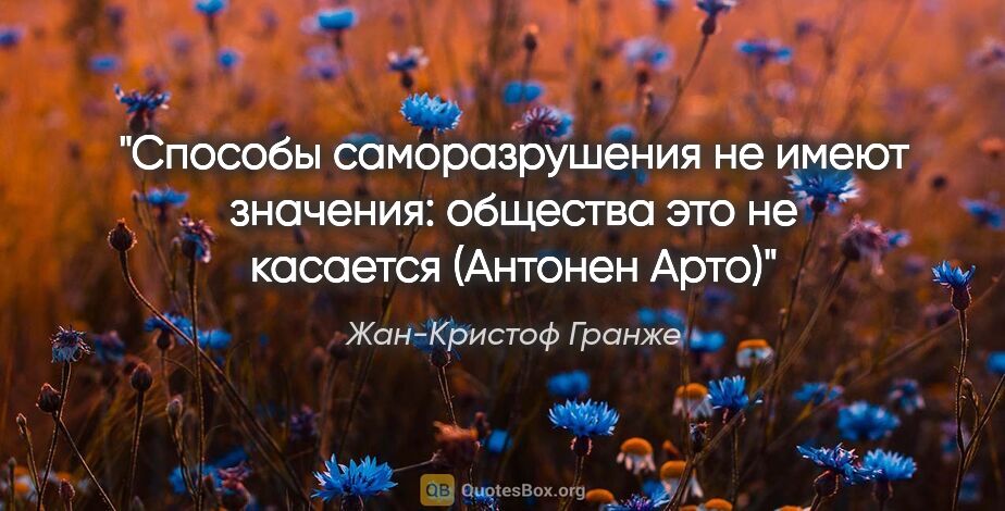 Жан-Кристоф Гранже цитата: ""Способы саморазрушения не имеют значения: общества это не..."