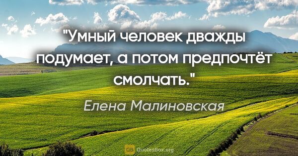 Елена Малиновская цитата: "Умный человек дважды подумает, а потом предпочтёт смолчать."