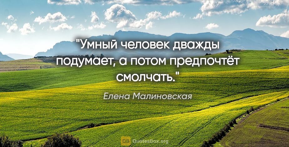 Елена Малиновская цитата: "Умный человек дважды подумает, а потом предпочтёт смолчать."