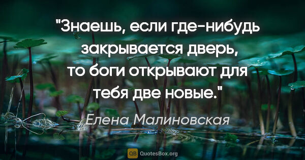 Елена Малиновская цитата: "Знаешь, если где-нибудь  закрывается дверь, то боги открывают..."