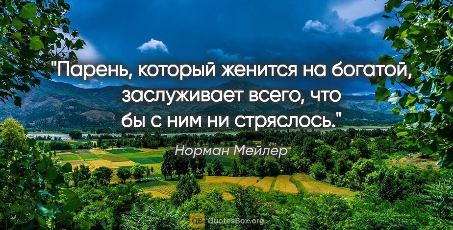 Норман Мейлер цитата: "Парень, который женится на богатой, заслуживает всего, что бы..."