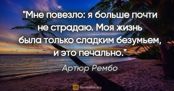 Артюр Рембо цитата: "Мне повезло: я больше почти не страдаю. Моя жизнь была только..."