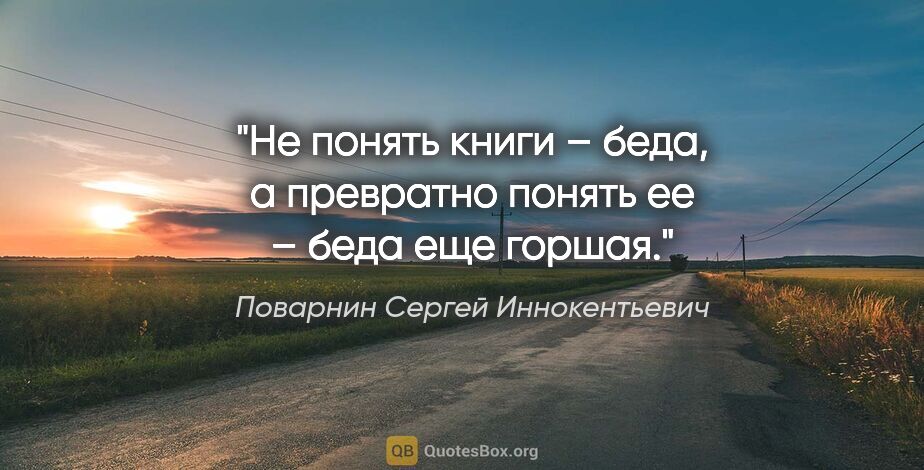 Поварнин Сергей Иннокентьевич цитата: "Не понять книги – беда, а превратно понять ее – беда еще горшая."
