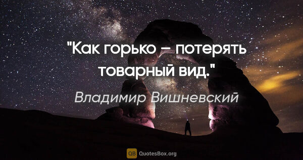 Владимир Вишневский цитата: "Как горько – потерять товарный вид."