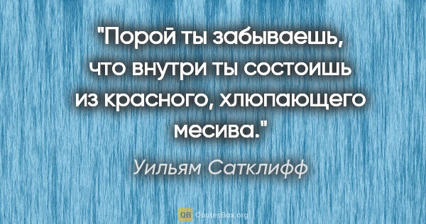 Уильям Сатклифф цитата: "Порой ты забываешь, что внутри ты состоишь из красного,..."