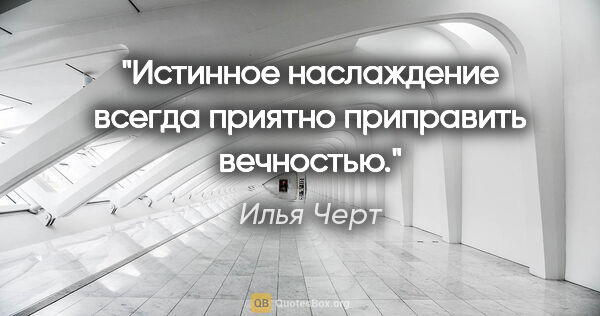 Илья Черт цитата: "Истинное наслаждение всегда приятно приправить вечностью."