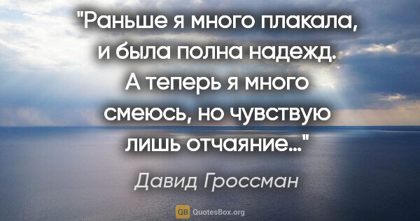 Давид Гроссман цитата: "Раньше я много плакала, и была полна надежд. А теперь я много..."