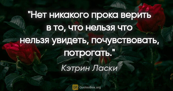 Кэтрин Ласки цитата: "Нет никакого прока верить в то, что нельзя что нельзя увидеть,..."