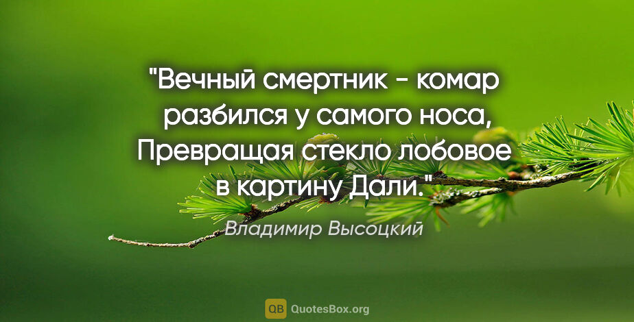 Владимир Высоцкий цитата: "Вечный смертник - комар 

разбился у самого носа,

Превращая..."