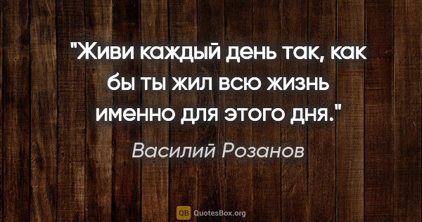 Василий Розанов цитата: "Живи каждый день так, как бы ты жил всю жизнь именно для этого..."