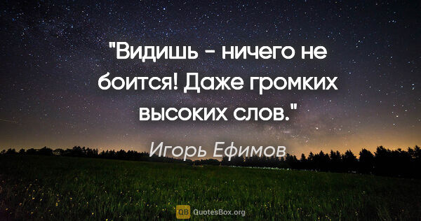 Игорь Ефимов цитата: "Видишь - ничего не боится! Даже громких высоких слов."