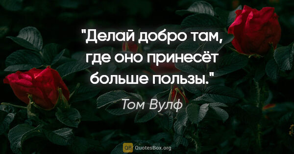 Том Вулф цитата: "Делай добро там, где оно принесёт больше пользы."