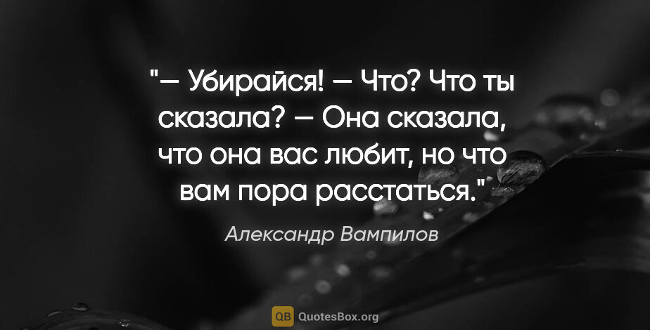 Александр Вампилов цитата: "— Убирайся!

— Что? Что ты сказала?

— Она сказала, что она..."