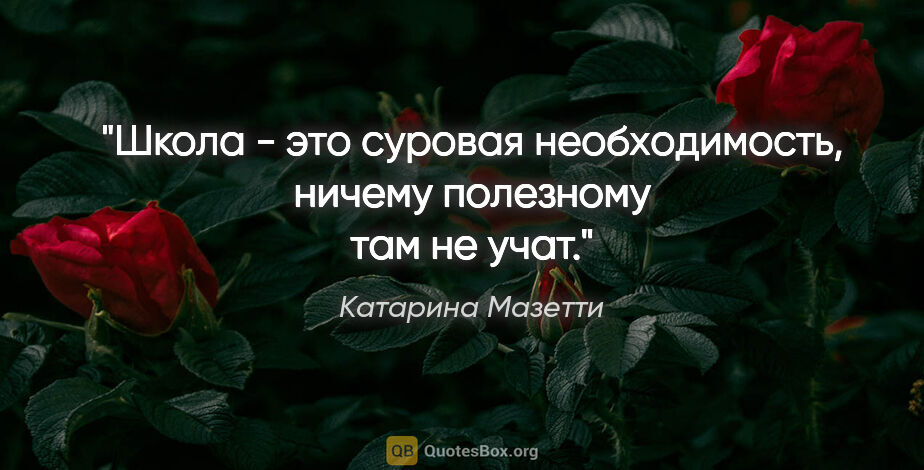 Катарина Мазетти цитата: "Школа - это суровая необходимость, ничему полезному там не учат."