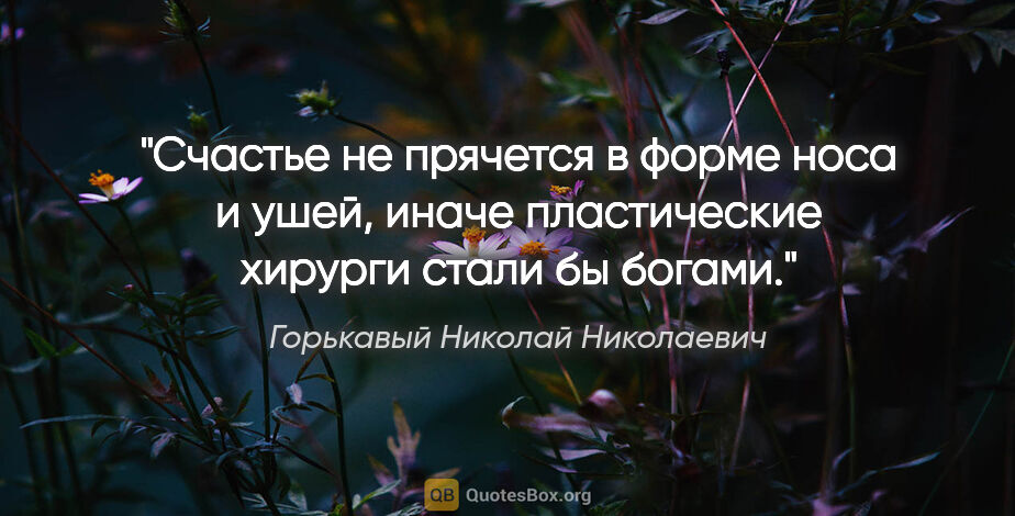 Горькавый Николай Николаевич цитата: "Счастье не прячется в форме носа и ушей, иначе пластические..."