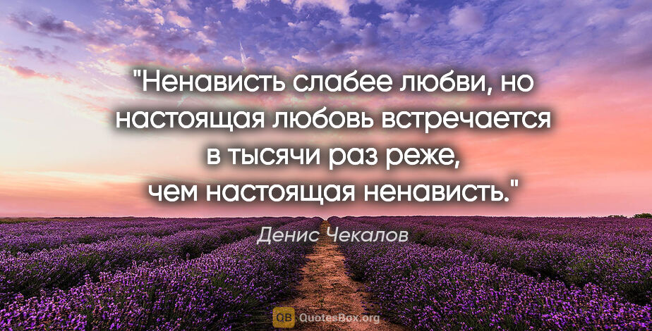 Денис Чекалов цитата: "Ненависть слабее любви, но настоящая любовь встречается в..."