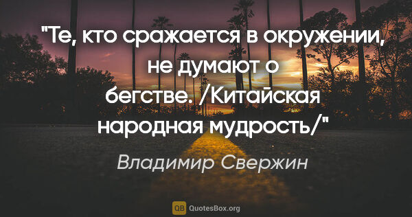Владимир Свержин цитата: "Те, кто сражается в окружении, не думают о..."