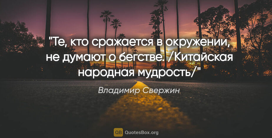 Владимир Свержин цитата: "Те, кто сражается в окружении, не думают о..."