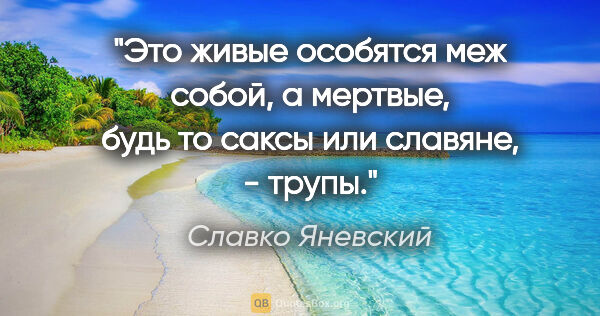 Славко Яневский цитата: "Это живые особятся меж собой, а мертвые, будь то саксы или..."