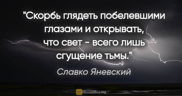 Славко Яневский цитата: "Скорбь глядеть побелевшими глазами и открывать, что свет -..."