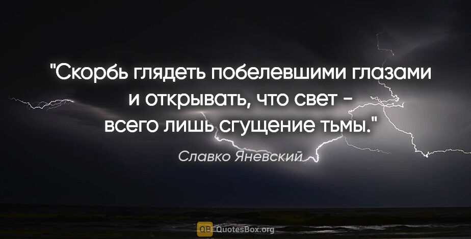 Славко Яневский цитата: "Скорбь глядеть побелевшими глазами и открывать, что свет -..."
