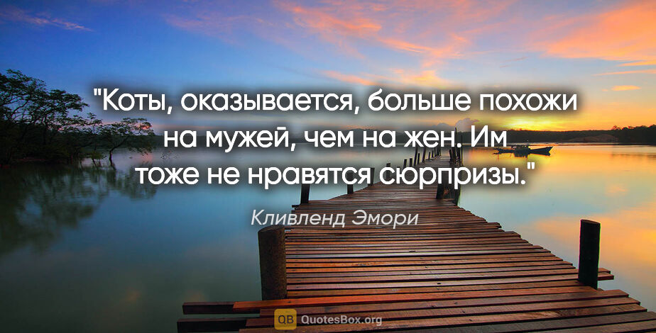 Кливленд Эмори цитата: "Коты, оказывается, больше похожи на мужей, чем на жен. Им тоже..."