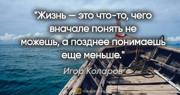 Игор Коларов цитата: "Жизнь — это что-то, чего вначале понять не можешь, а позднее..."