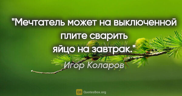 Игор Коларов цитата: "Мечтатель может на выключенной плите сварить яйцо на завтрак."