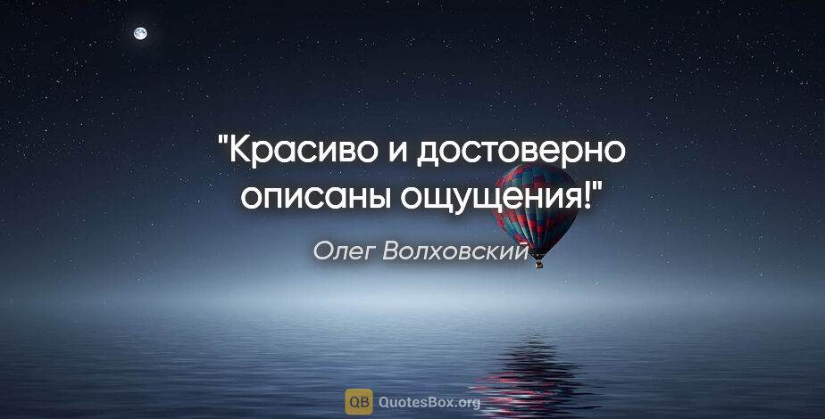 Олег Волховский цитата: "Красиво и достоверно описаны ощущения!"