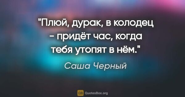 Саша Черный цитата: "Плюй, дурак, в колодец - придёт час, когда тебя утопят в нём."