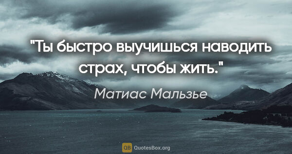 Матиас Мальзье цитата: "Ты быстро выучишься наводить страх, чтобы жить."