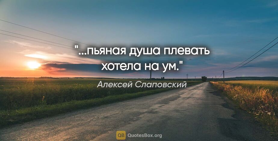 Алексей Слаповский цитата: "...пьяная душа плевать хотела на ум."