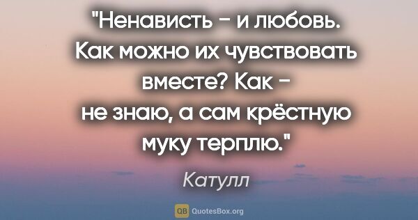 Катулл цитата: "Ненависть − и любовь. Как можно их чувствовать вместе?

Как −..."