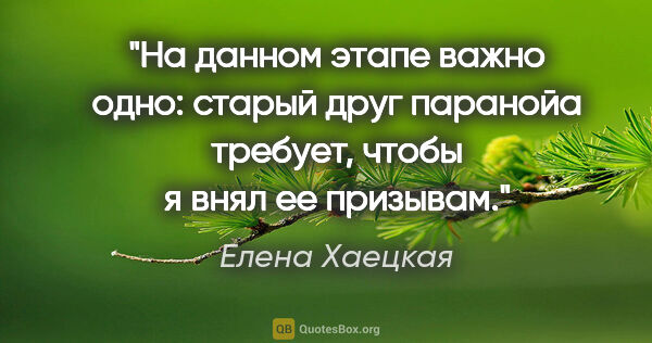 Елена Хаецкая цитата: "На данном этапе важно одно: старый друг паранойа требует,..."