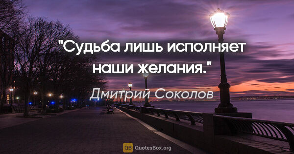 Дмитрий Соколов цитата: "Судьба лишь исполняет наши желания."