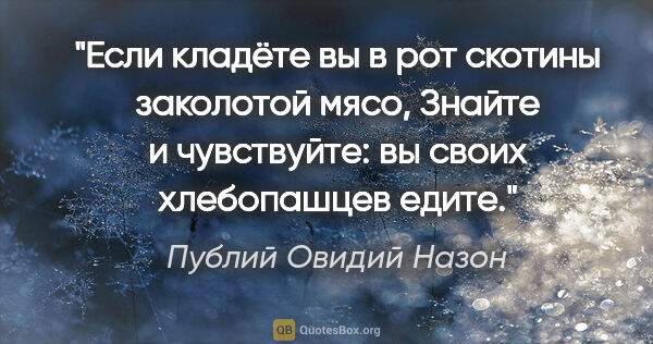 Публий Овидий Назон цитата: "Если кладёте вы в рот скотины заколотой мясо,

Знайте и..."