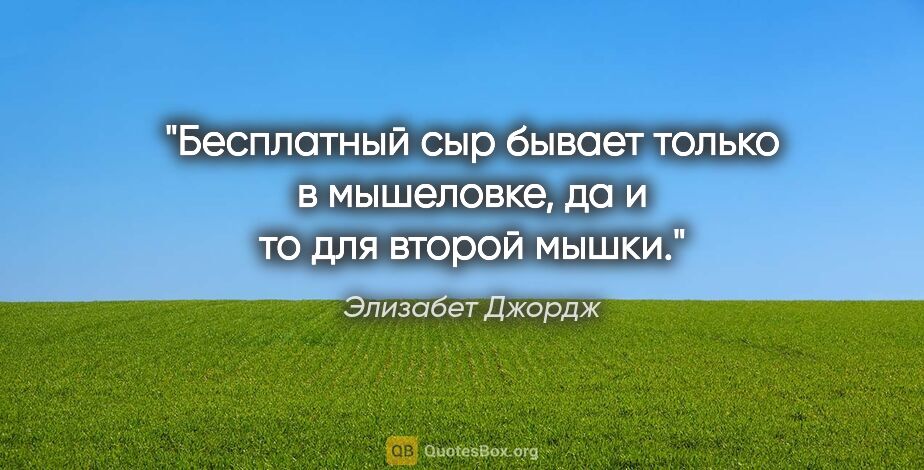 Элизабет Джордж цитата: "Бесплатный сыр бывает только в мышеловке, да и то для второй..."